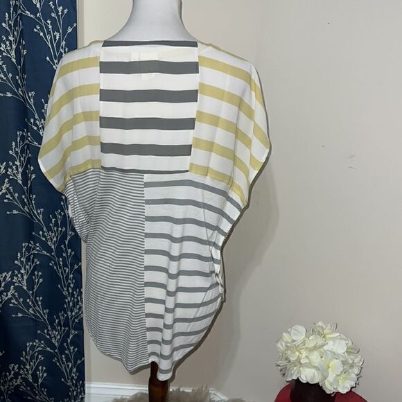 Anthropologie | Anthro One September Striped Short Sleeve Top Yellow Gray sz S - Picture 3 of 9